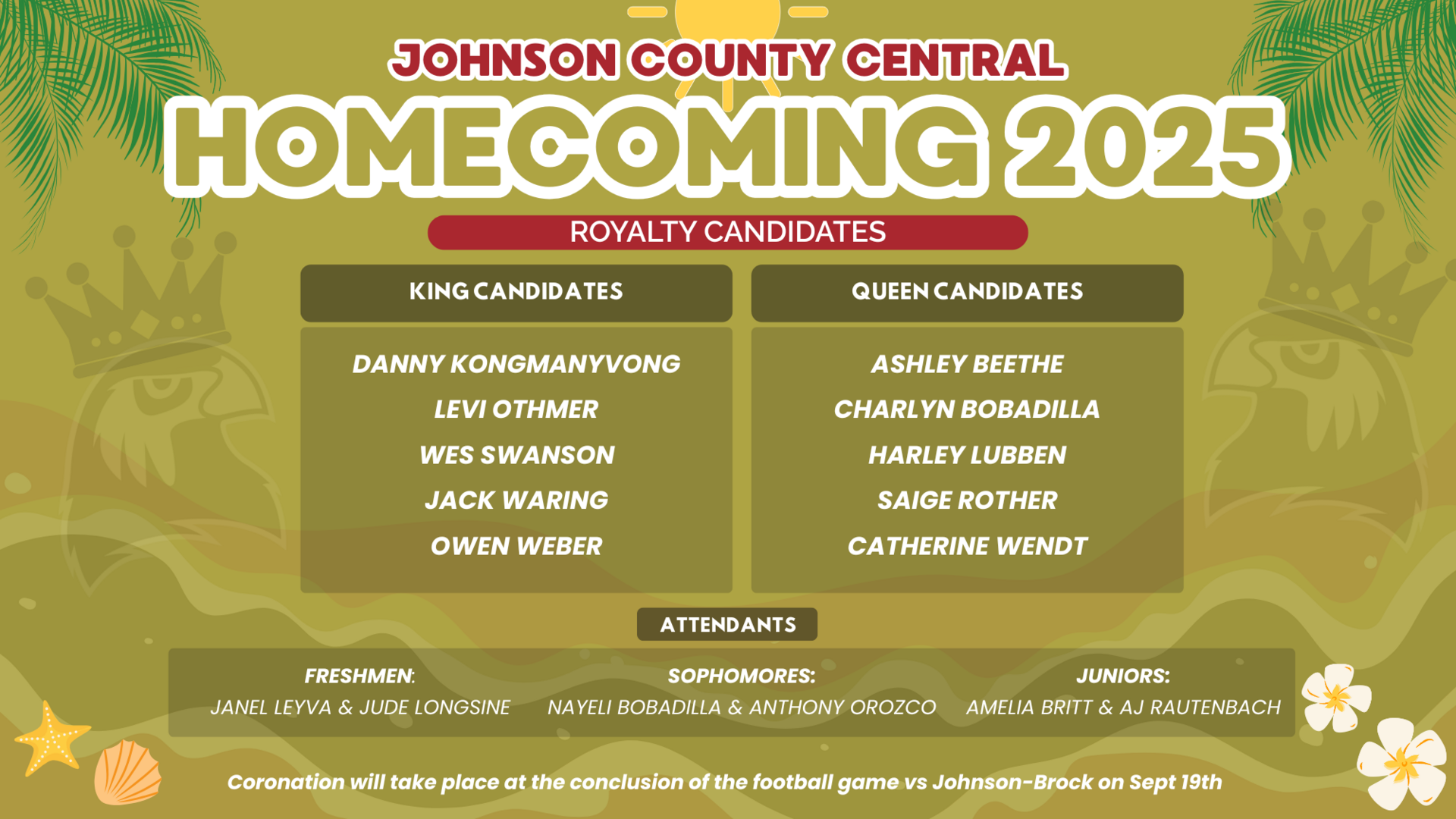 JCC Homecoming Royalty Candidates and Class Attendants
