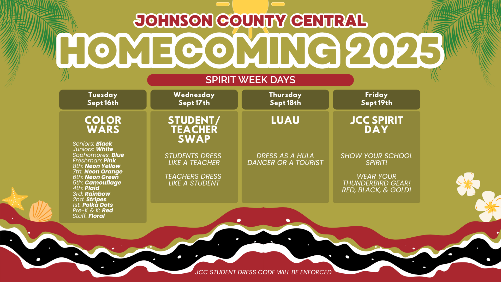 2025 JCC Homecoming Spirit Week Dress Up Days